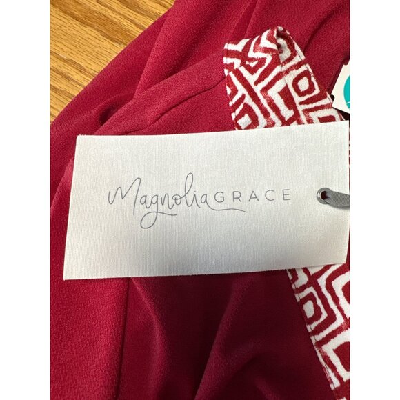 Magnolia Grace Zendaya Handkerchief Hemline Tunic Red W/ Geometric Trim Sz L - Picture 7 of 10